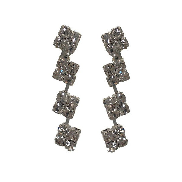 Whimsical Silver tone Crystal Clip On Earrings