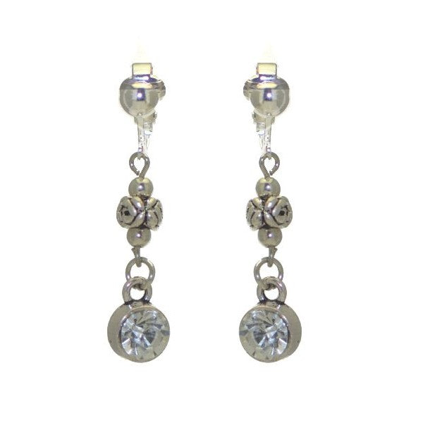 WILLOW Silver plated Crystal Clip On Earrings
