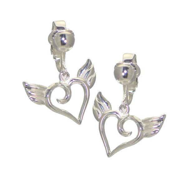 WINGED HEART Silver Plated Clip On Earrings by VIZ