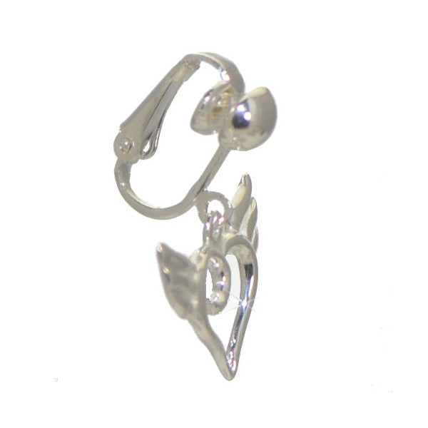 WINGED HEART Silver Plated Clip On Earrings by VIZ