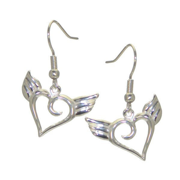 WINGED HEART Silver Plated Hook Earrings by VIZ