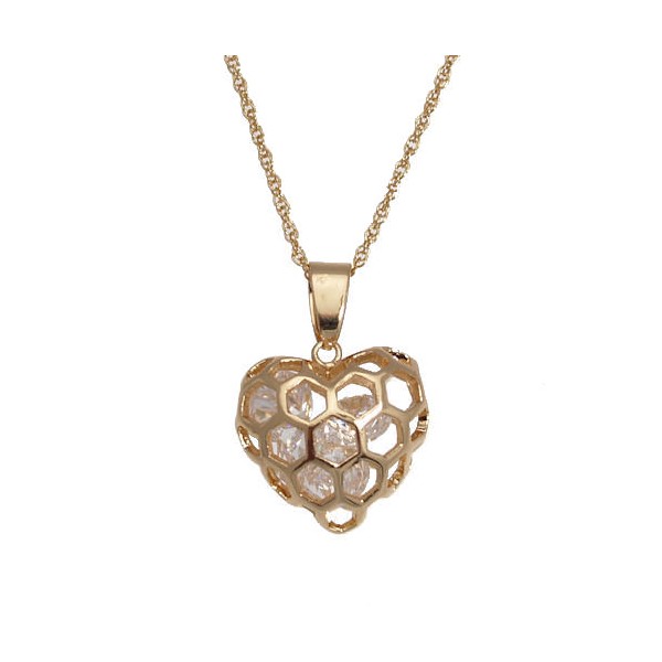 Wo-Ai-Ni Gold Plated Crystal Heart Necklace