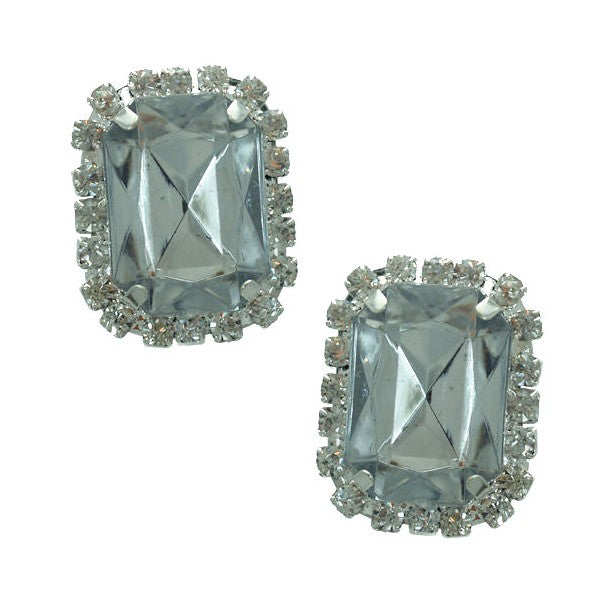 Xaviere Silver tone Clear Crystal Clip On Earrings