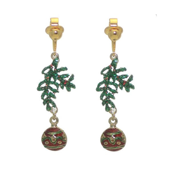 XMAS BAUBLE Gold Plated Crystal Clip On Earrings