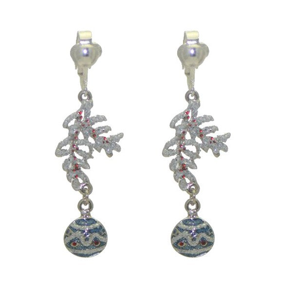 XMAS BAUBLE Silver Plated Crystal Clip On Earrings