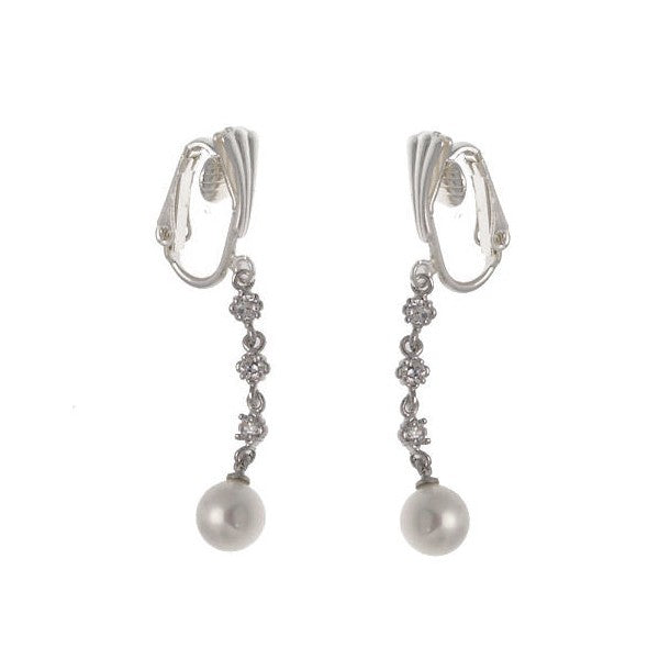 Yan-Yan Silver Plated Crystal faux Pearl Clip On Earrings