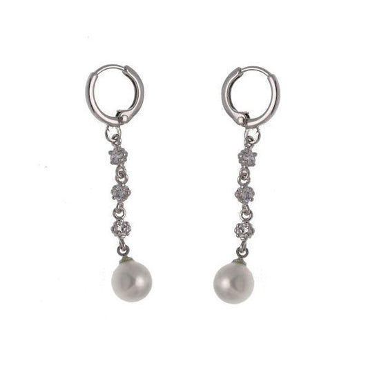 Yan-Yan Silver Plated Crystal faux Pearl Pierced Earrings