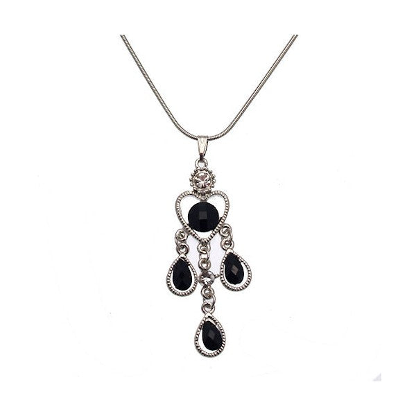 Yarrow Silver tone Black Crystal Pendant Necklace