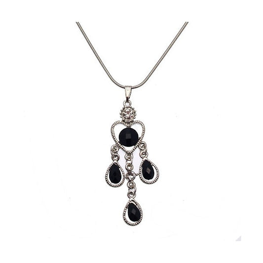 Yarrow Silver tone Black Crystal Pendant Necklace