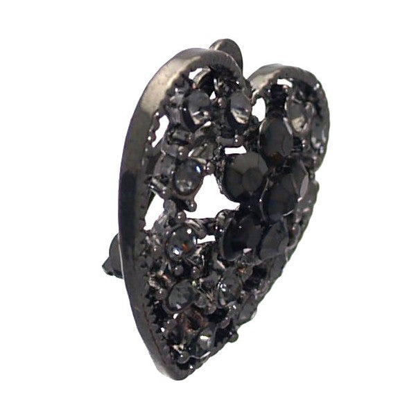 YORANA Hematite Crystal Heart Clip On Earrings