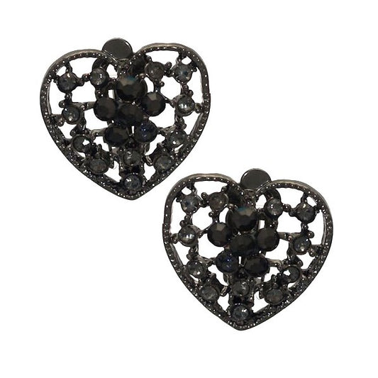 YORANA Hematite Crystal Heart Clip On Earrings