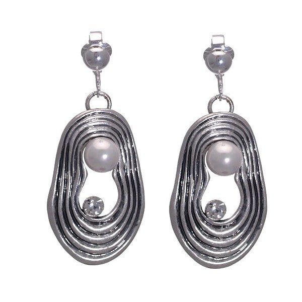 YUNLEI Silver Plated faux Pearl Hoop Clip On Earrings