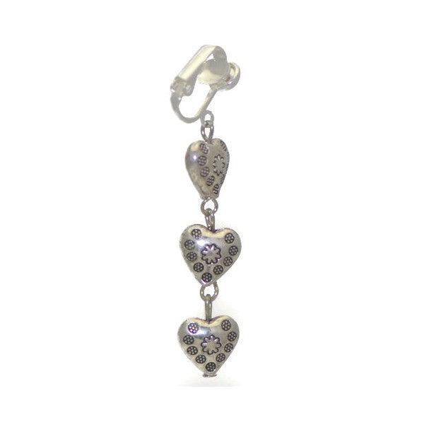 YUSRA Silver plated Triple Heart Drop Clip On Earrings